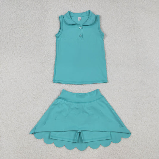 GSD2349 Baby Girls Aqua Sleeveless Button Top Skirt Yoga Set D 925