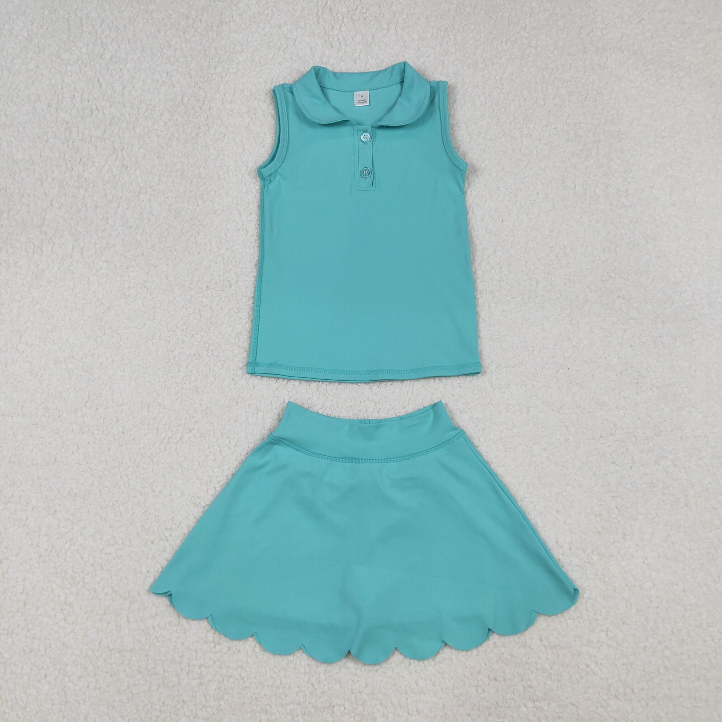 GSD2349 Baby Girls Aqua Sleeveless Button Top Skirt Yoga Set   D 925