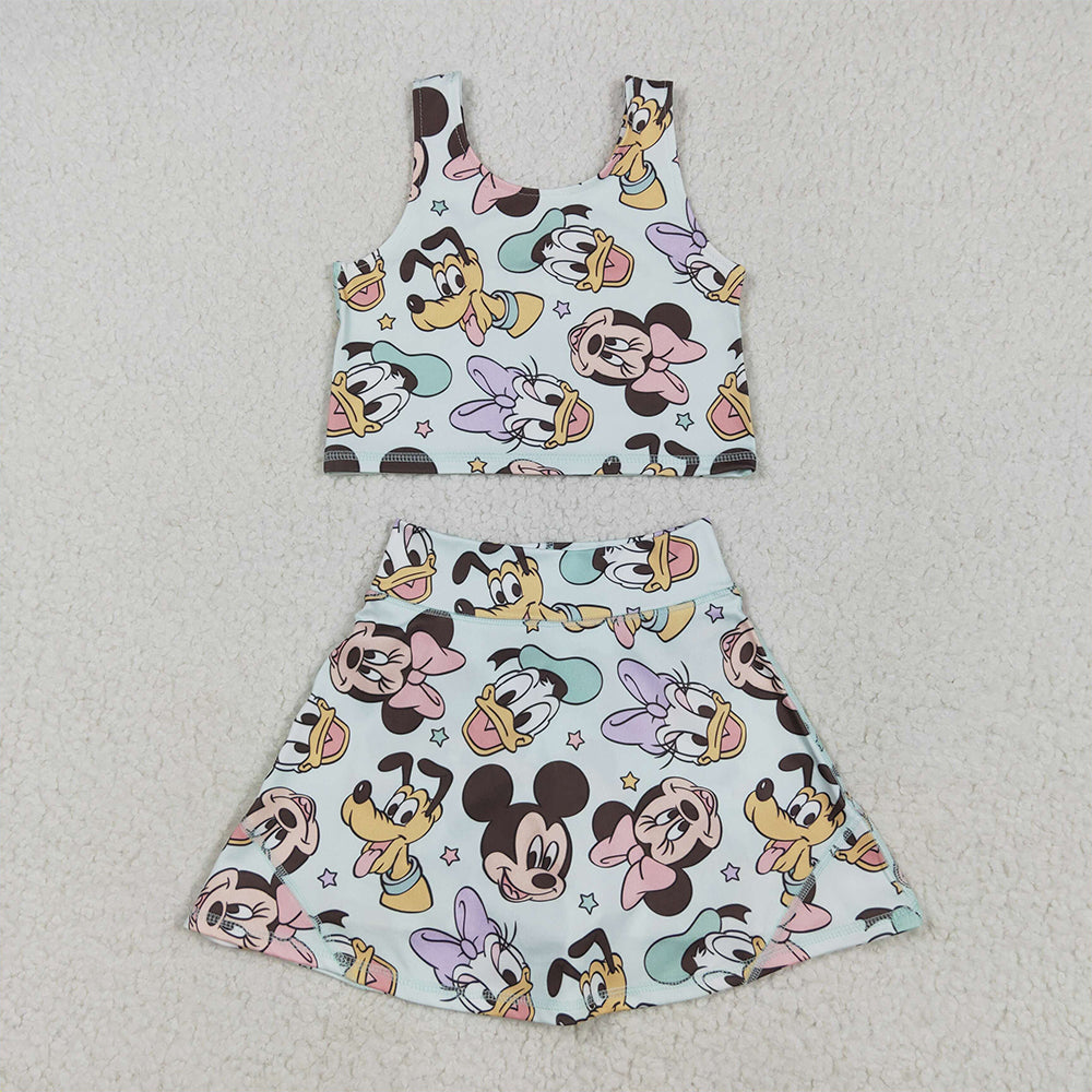 GSD2353  Cartoon Mouse Print Girls Summer Knee Length Shorts Yoga Dress D 4.28