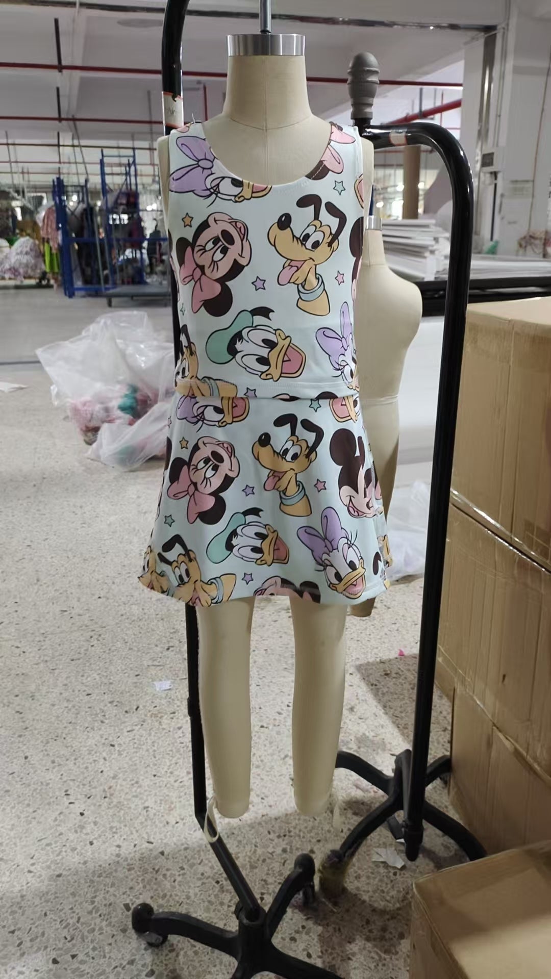 GSD2353  Cartoon Mouse Print Girls Summer Knee Length Shorts Yoga Dress D 4.28