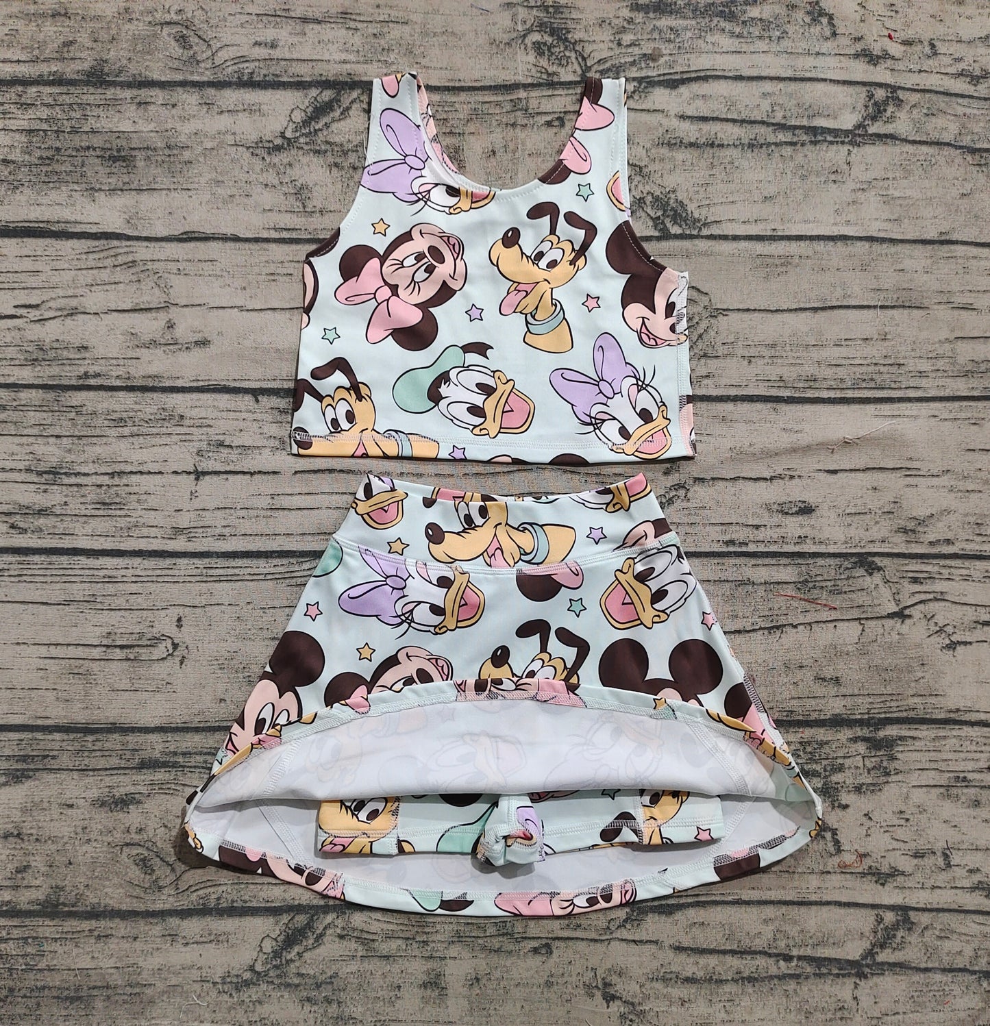 GSD2353  Cartoon Mouse Print Girls Summer Knee Length Shorts Yoga Dress D 4.28