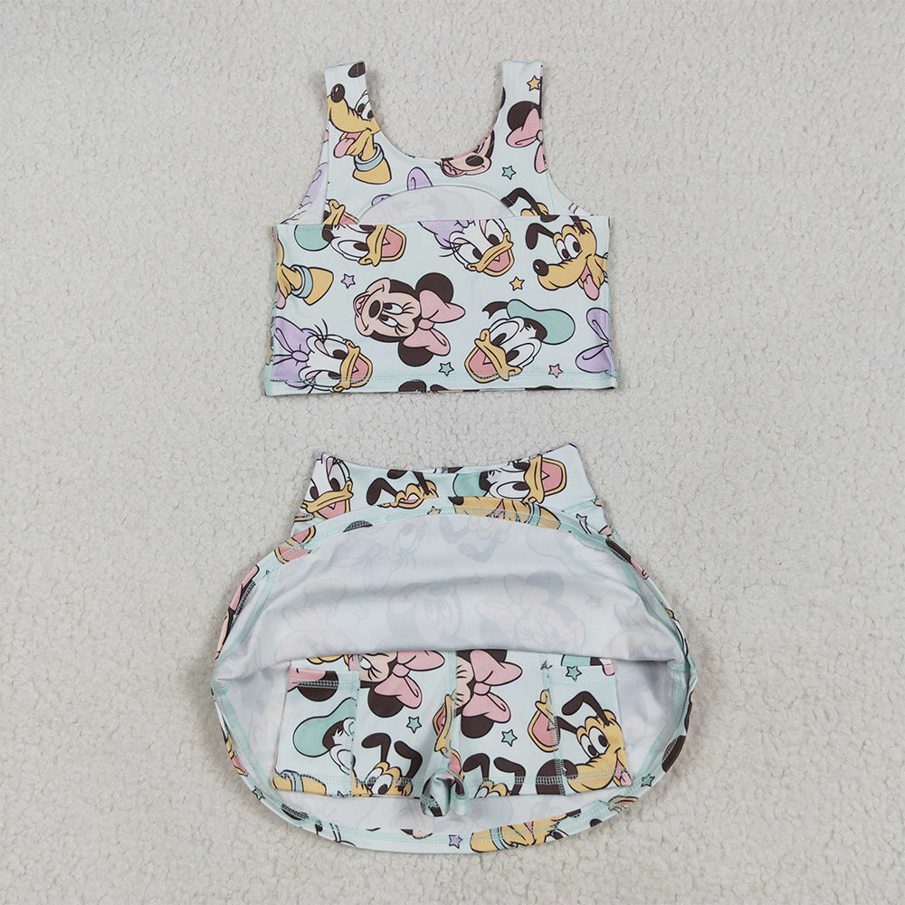 GSD2353  Cartoon Mouse Print Girls Summer Knee Length Shorts Yoga Dress D 4.28