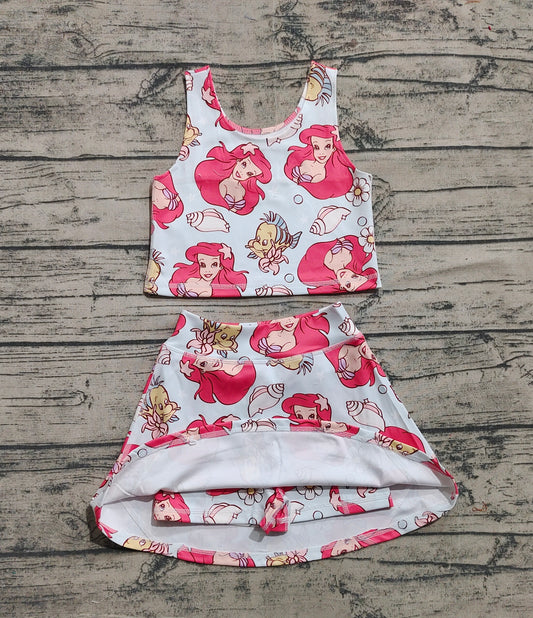 presale GSD2354 Cartoon Princess Mermaid Print Girls Summer Knee Length Shorts Yoga Dress D 3.29