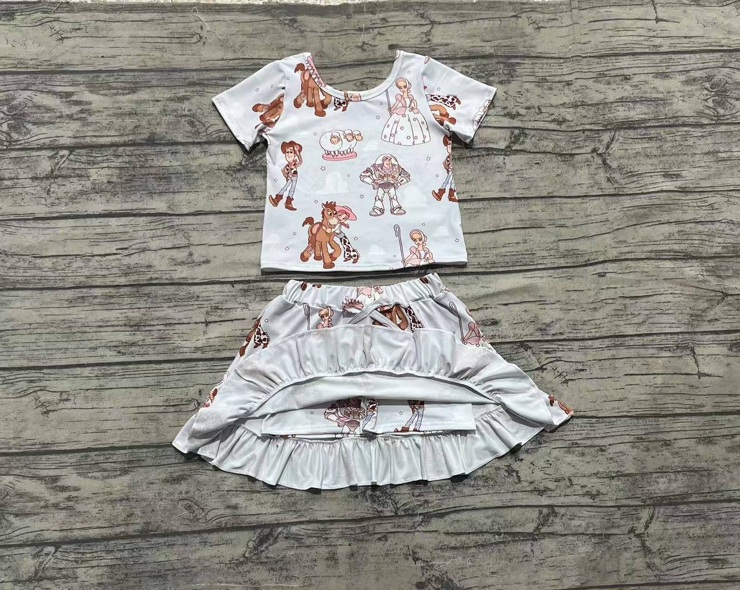 GSD2359  Baby Girls Cartoon Donkey Stars Top Skirts Sets D 4.10