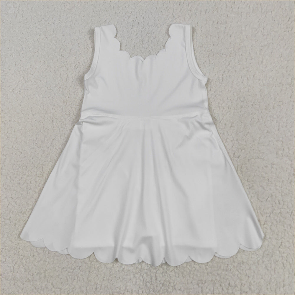 GSD2370 Baby Girls White Sleeveless Yoga Active Knee Length Dresses   D 5.22