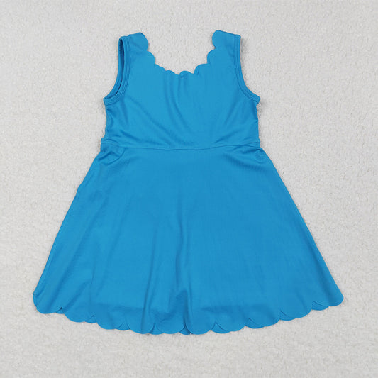GSD2375 Baby Girls Hot Blue Sleeveless Yoga Active Knee Length Dresses D 6.2