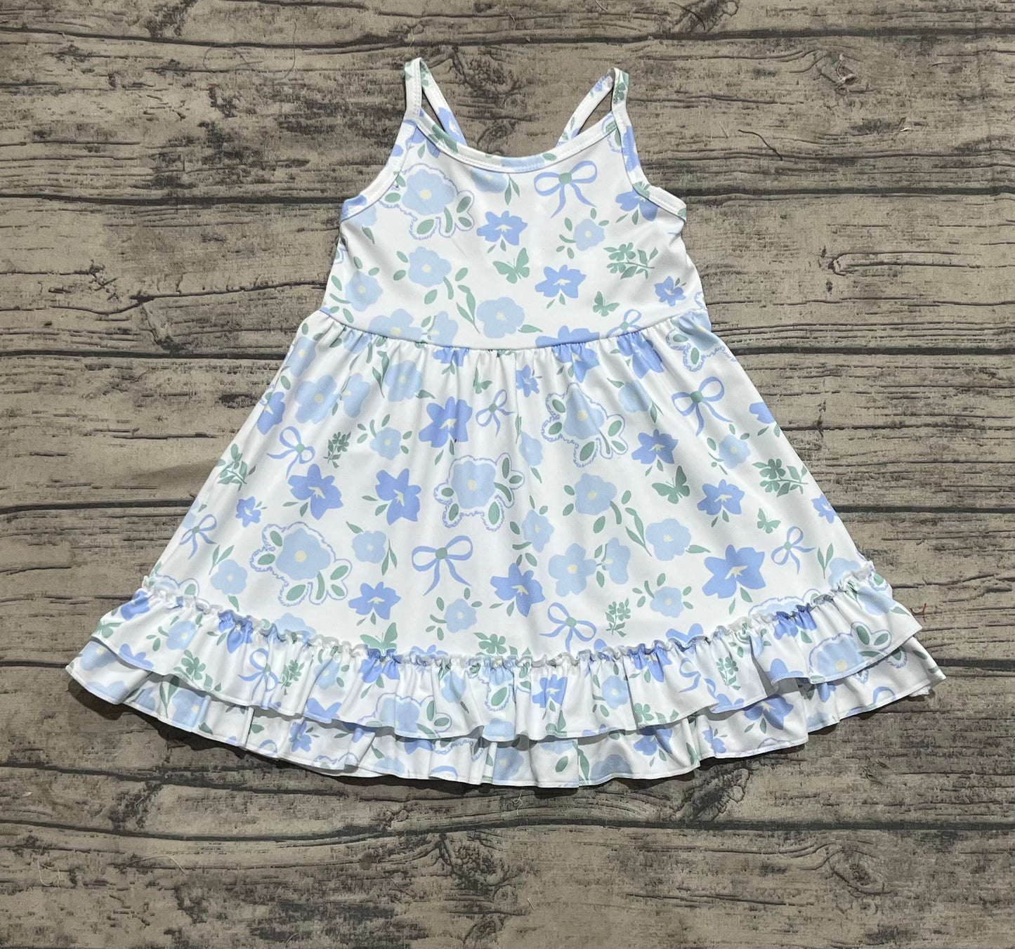 GSD2377  Baby Girls Blue Strap Floral Knee Length Dresses D 4.17