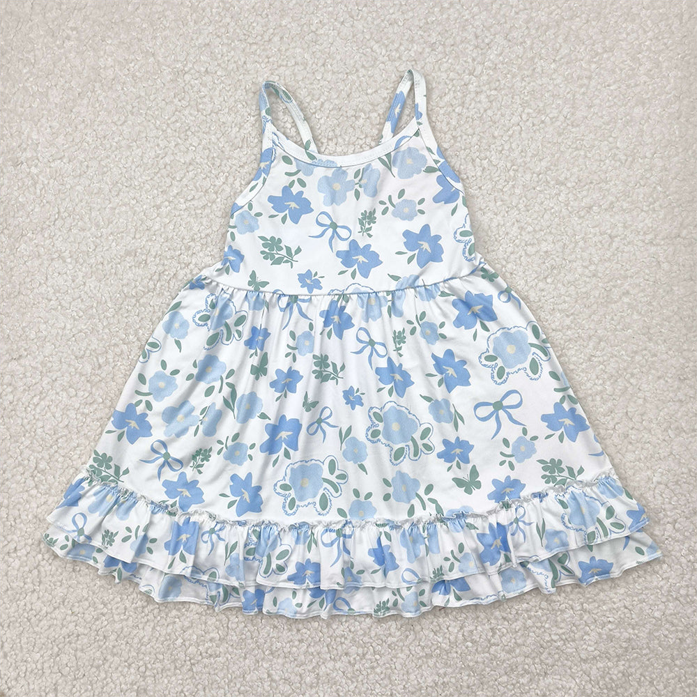 GSD2377  Baby Girls Blue Strap Floral Knee Length Dresses D 4.17