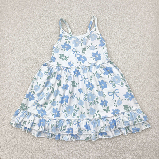GSD2377 Baby Girls Blue Strap Floral Knee Length Dresses D 4.17