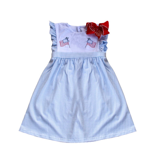 presale GSD2378 Baby Girls Blue Flags 4th Of July Knee Length Dresses D 3.24