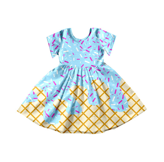 presale GSD2381 Baby Girls Blue Short Sleeves Team Knee Length Dresses D 3.26