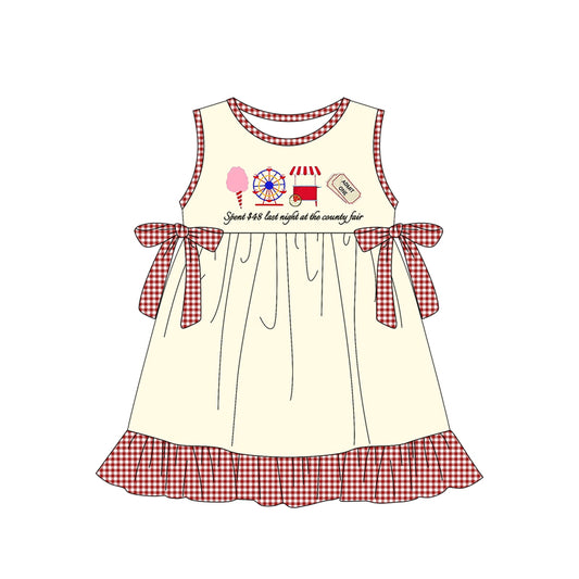 presale GSD2382 Baby Girls Red Plaid Sleeveless Ice Cream Store Knee Length Dresses D 3.26