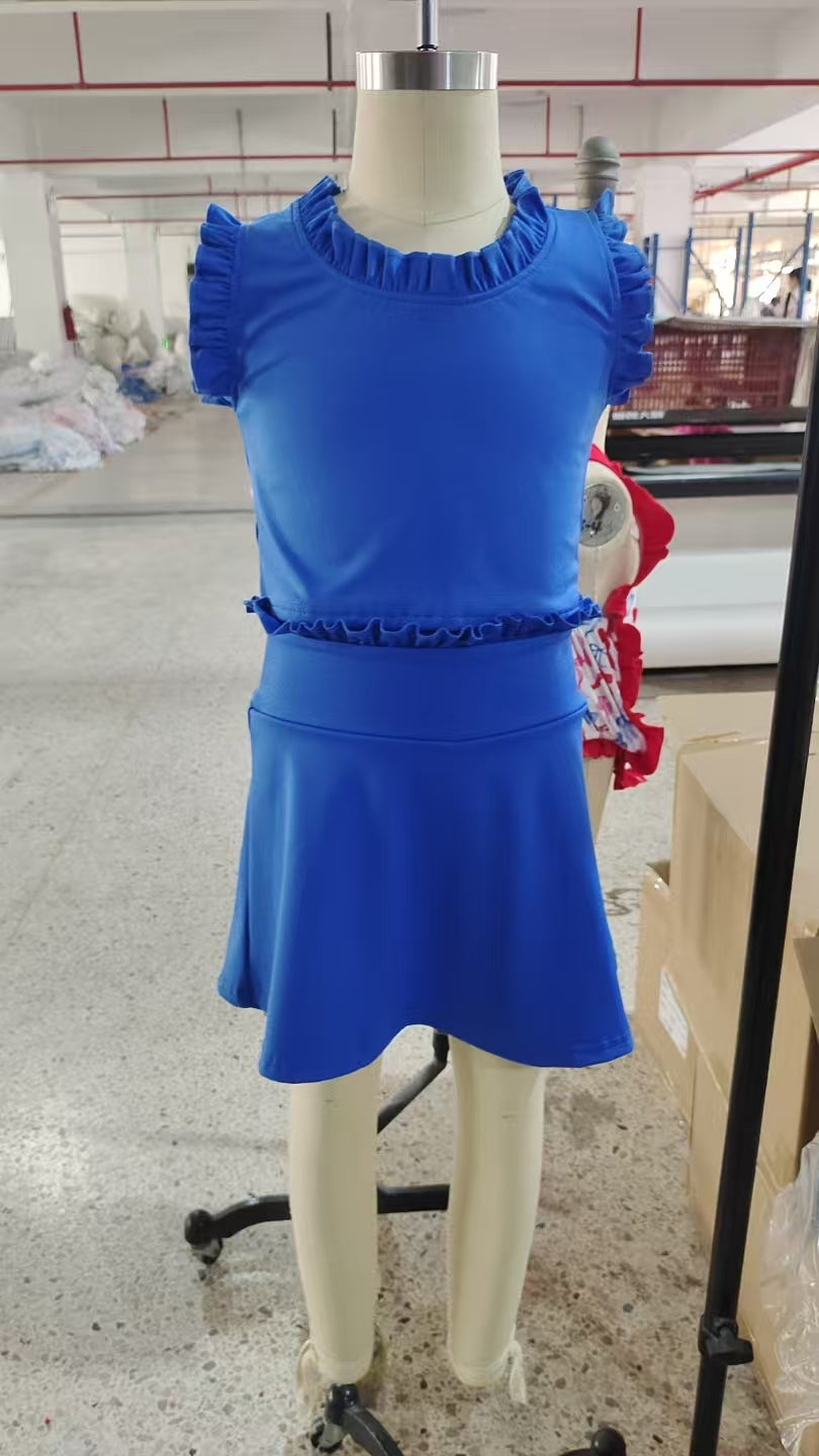 GSD2391 Baby Girls Hot Blue Sleeveless Top Skort Yoga Set D 4.9