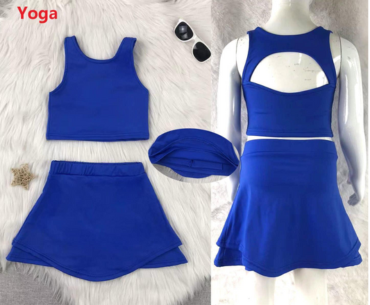 presale GSD2392 Baby Girls Hot Blue Sleeveless Vest Top Skort Yoga Set  D 3.27