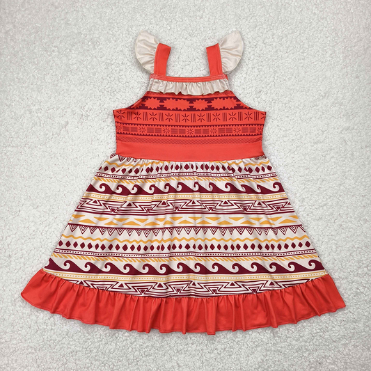 GSD2394 Baby Girls Aztec Flutter Sleeves Patchwork Knee Length Dresses D 4.11
