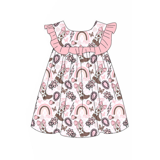presale GSD2395 Baby Girls Pink Sleeveless Boots Rainbows Knee Length Dresses D 3.27
