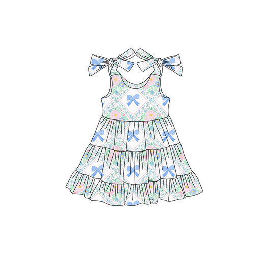 presale GSD2400 Baby Girls Blue Bow Pink Flower Dress  D 3.29