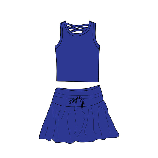 presale GSD2403  Solid Blue Vest Skirt Yoga Set D 3.29