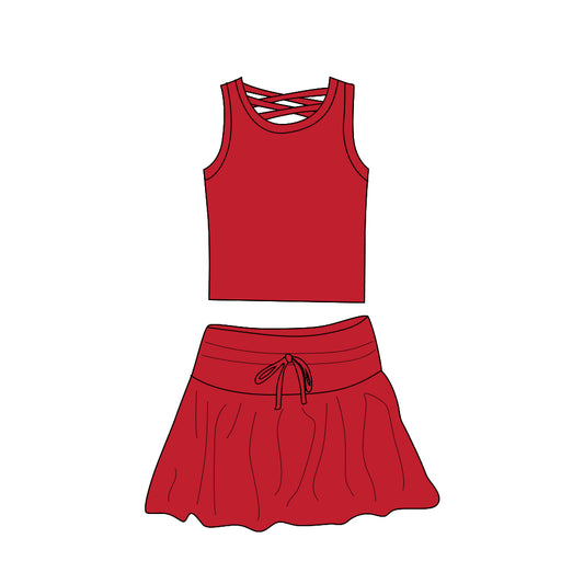 presale GSD2404  Solid Red Vest Skirt Yoga Set D 4.8