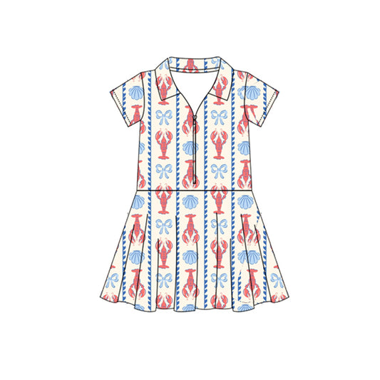 presale GSD2406 Crayfish shell blue bow pattern yoga short sleeve dress D 3.29