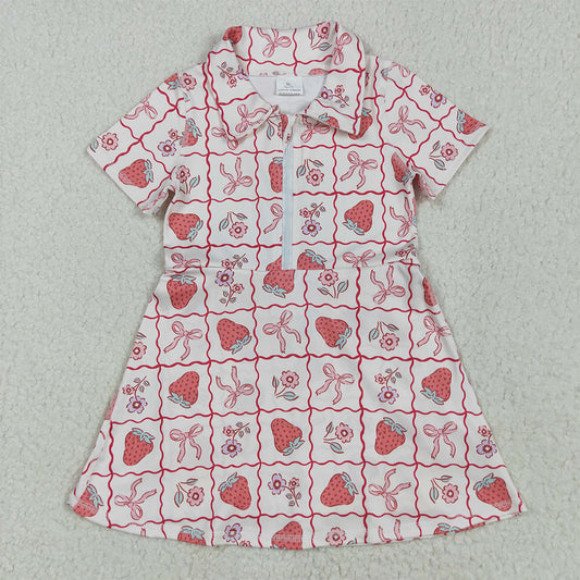 GSD2407 Strawberry Flower Pink Bow Pattern Plaid Yoga Short Sleeve Dress D 4.28