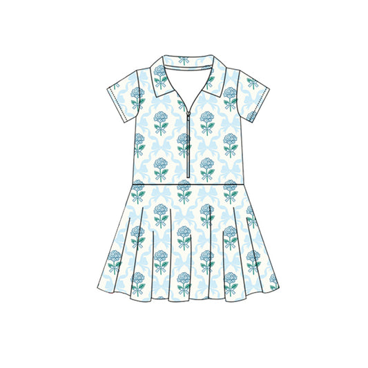 presale GSD2408 Flower, Leaf, Blue Bowknot Pattern Yoga Short Sleeve Dress D 3.29