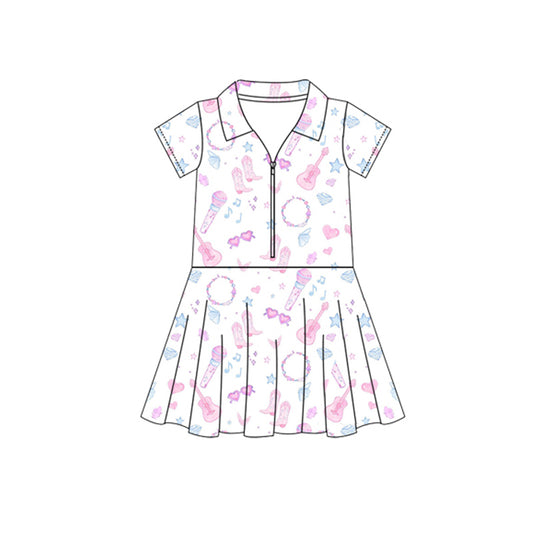 presale GSD2409 Microphone, guitar, glasses, stars, white yoga short-sleeved dress D 3.29