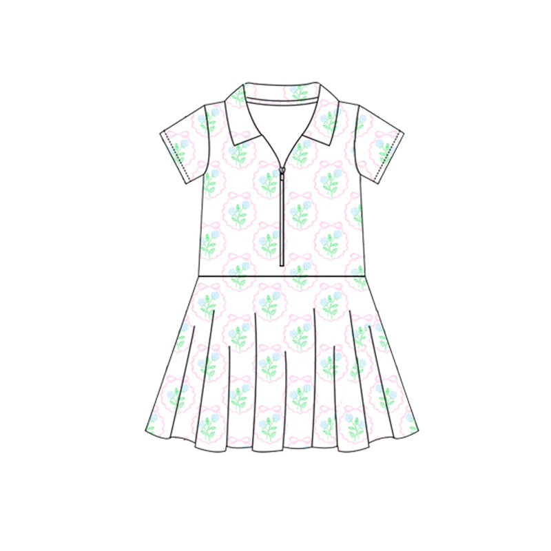 presale GSD2411 White Yoga Short Sleeve Dress with Flower Bow Circle  D 3.29