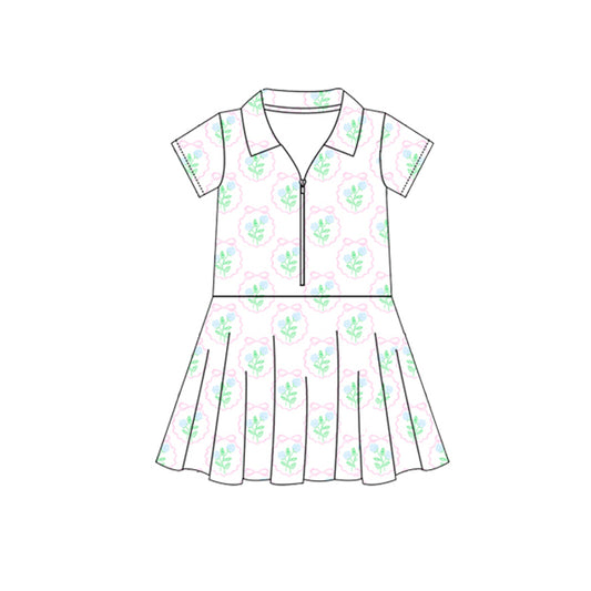 presale GSD2411 White Yoga Short Sleeve Dress with Flower Bow Circle  D 3.29