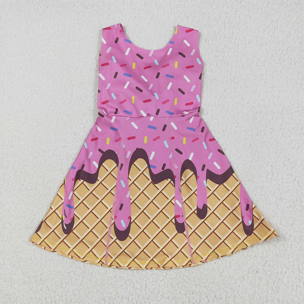 GSD2413  Baby Girls Hot Pink Ice-cream Drip Yoga Skort Knee Length Dresses