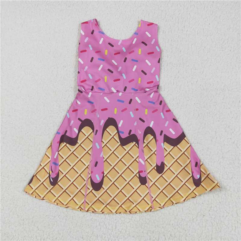 Sibling Baby Girls Ice-cream Drip Yoga Skort Knee Length Dresses