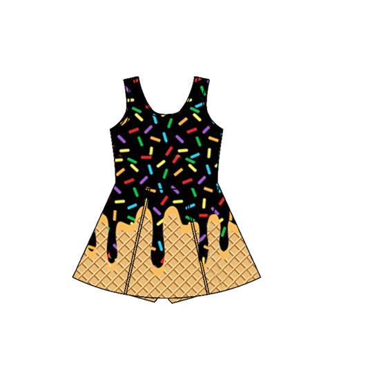 presale GSD2414  Baby Girls Black Ice-cream Drip Yoga Skort Knee Length Dresses D 4.1