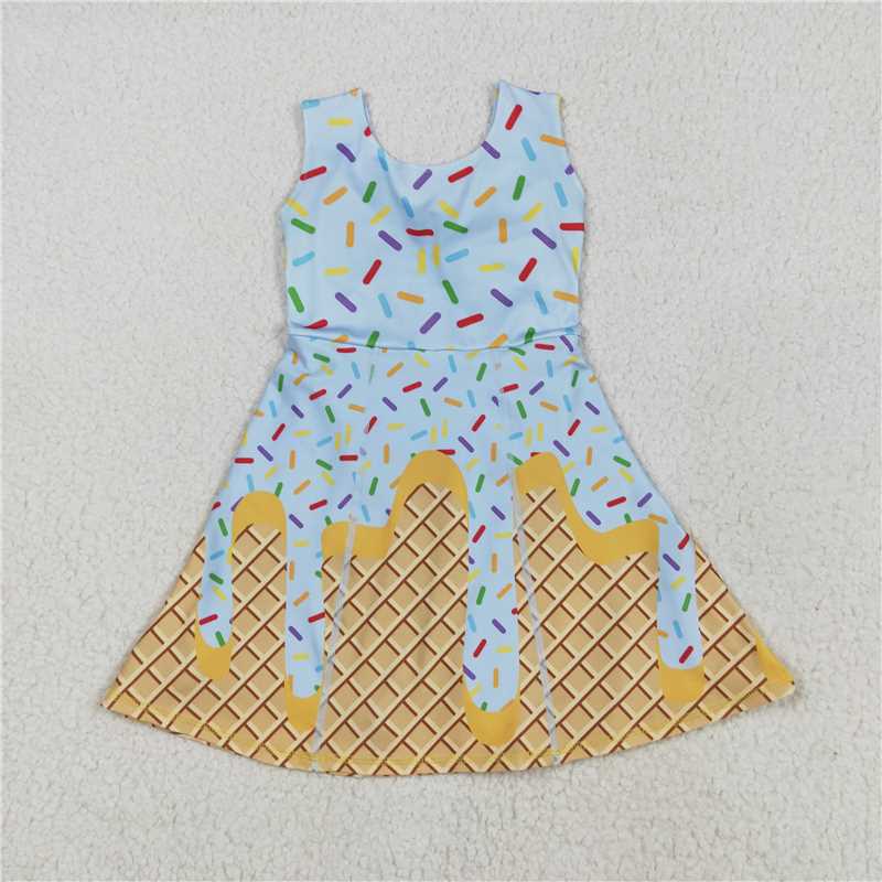 GSD2415 Baby Girls Blue Ice-cream Drip Yoga Skort Knee Length Dresses