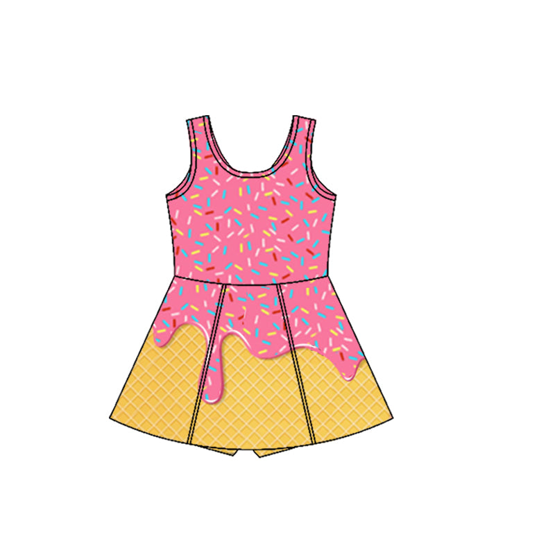 GSD2417  Baby Girls Pink Ice-cream Drip Yoga Skort Knee Length Dresses  D 6.2