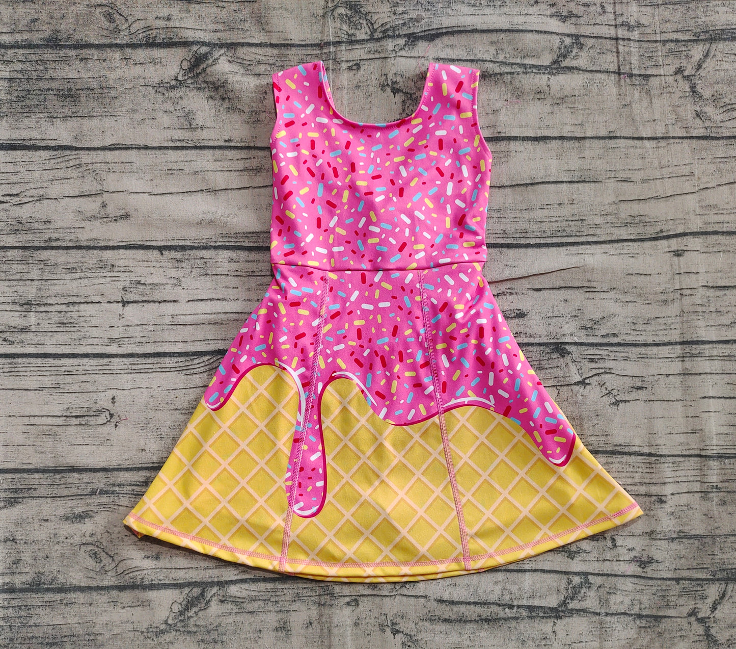 GSD2417  Baby Girls Pink Ice-cream Drip Yoga Skort Knee Length Dresses  D 6.2