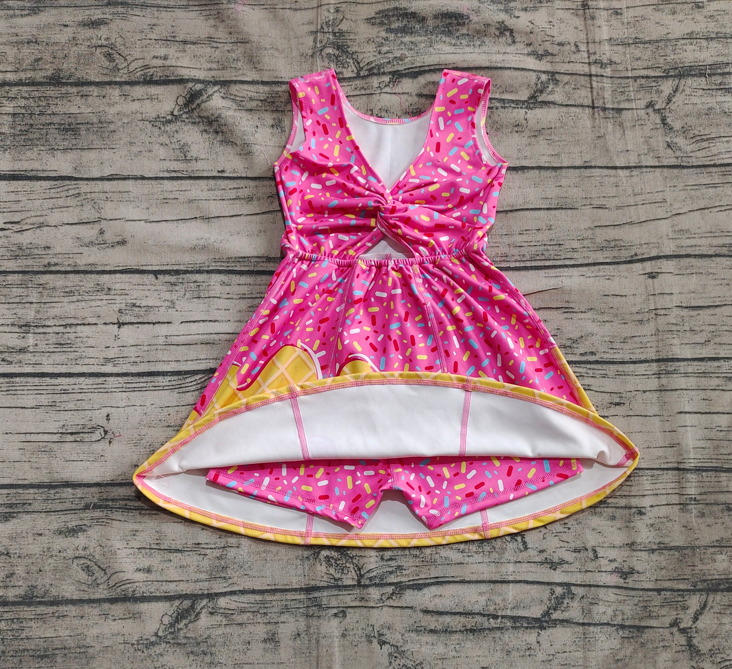 GSD2417  Baby Girls Pink Ice-cream Drip Yoga Skort Knee Length Dresses  D 6.2
