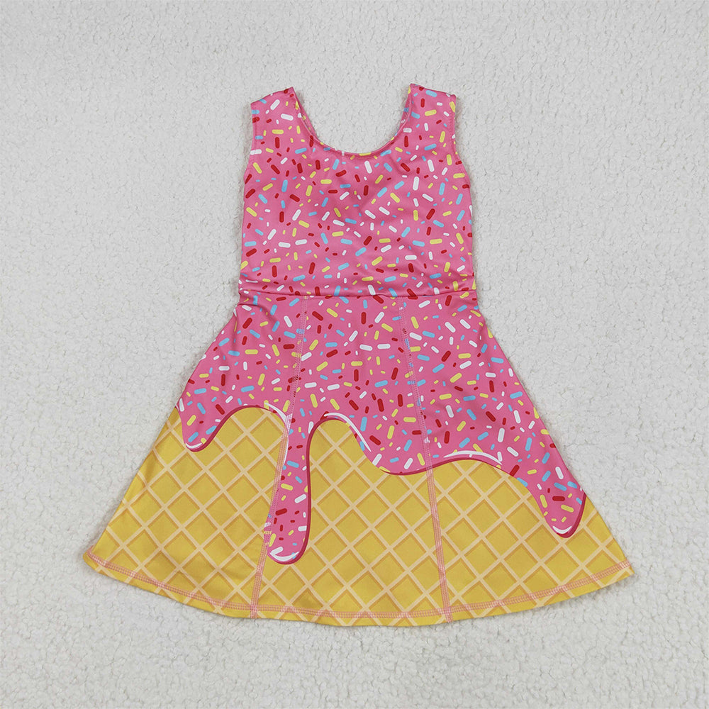 GSD2417  Baby Girls Pink Ice-cream Drip Yoga Skort Knee Length Dresses  D 6.2
