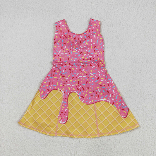 GSD2417  Baby Girls Pink Ice-cream Drip Yoga Skort Knee Length Dresses  D 6.2