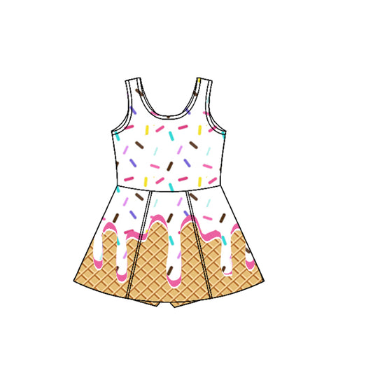 presale GSD2418 Baby Girls White Ice-cream Drip Yoga Skort Knee Length Dresses D 4.1