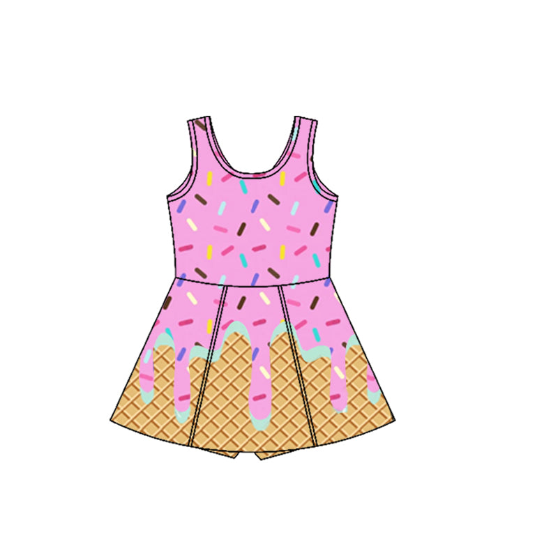 presale GSD2419  Baby Girls Pink Blue Ice-cream Drip Yoga Skort Knee Length Dresses D 4.1
