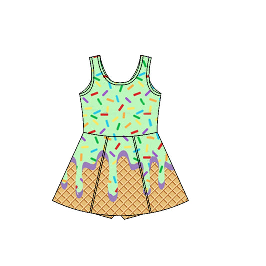 presale GSD2420 Baby Girls Aqua Lavender Ice-cream Drip Yoga Skort Knee Length Dresses D 4.1