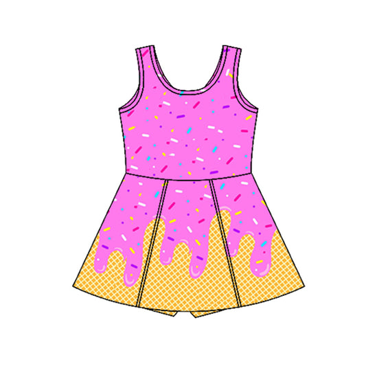 presale GSD2421 Baby Girls Rose Red Ice-cream Drip Yoga Skort Knee Length Dresses  D 4.1