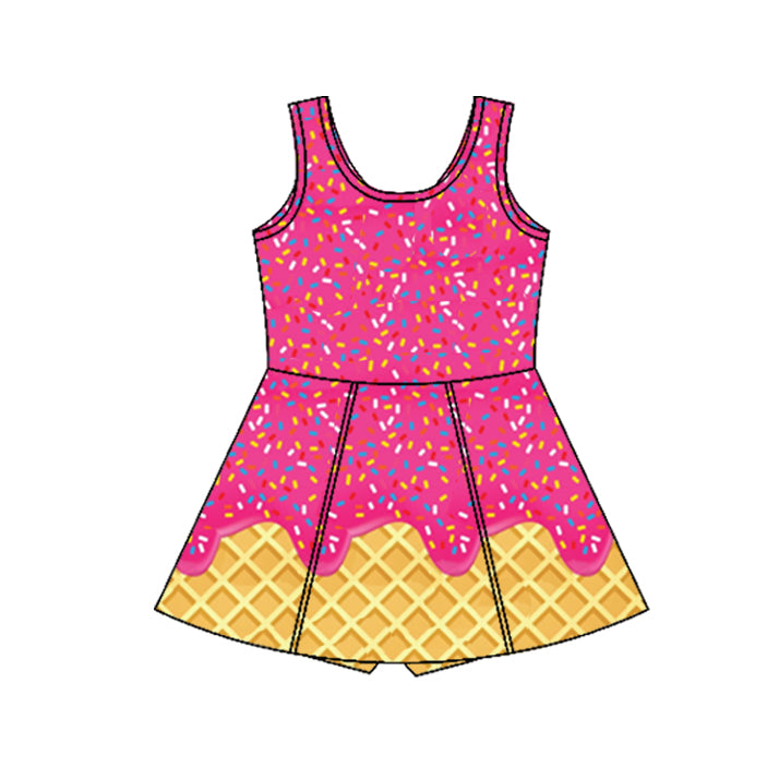 presale GSD2424  Baby Girls Hot Pink Ice-cream Drip Yoga Skort Knee Length Dresses D 4.1