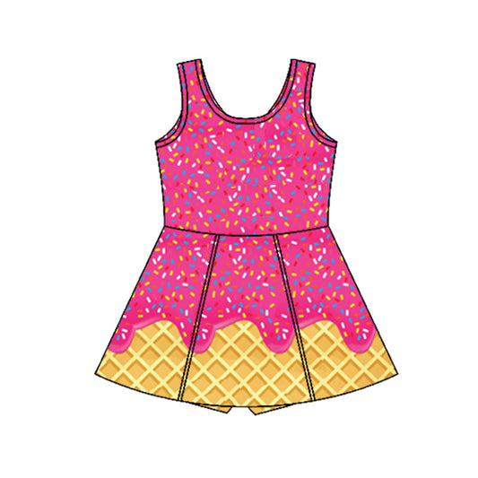presale GSD2424 Baby Girls Hot Pink Ice-cream Drip Yoga Skort Knee Length Dresses D 4.1