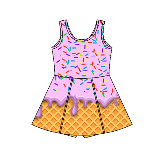 presale GSD2425 Baby Girls Lavender Ice-cream Drip Yoga Skort Knee Length Dresses D 4.1