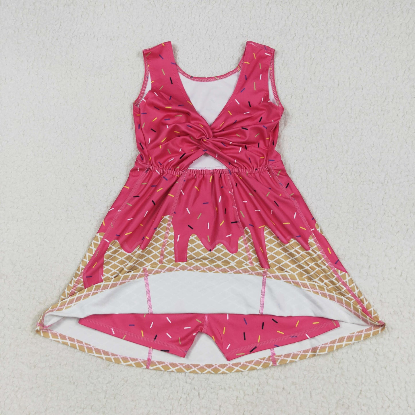 GSD2427 Baby Girls Red Ice-cream Drip Yoga Skort Knee Length Dresses  D 7.21