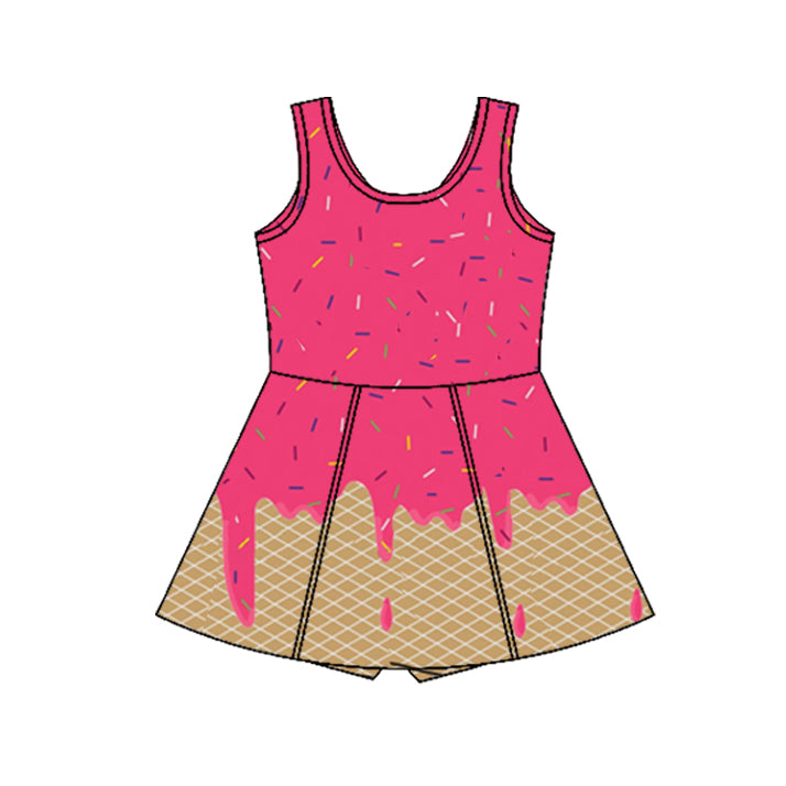 GSD2427 Baby Girls Red Ice-cream Drip Yoga Skort Knee Length Dresses  D 7.21