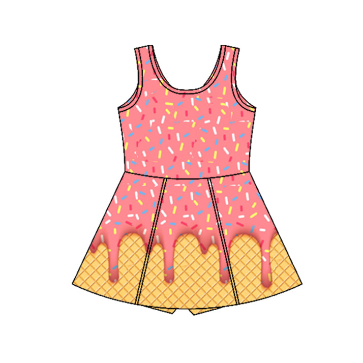 presale GSD2428  Baby Girls Peach Ice-cream Drip Yoga Skort Knee Length Dresses  D 4.1