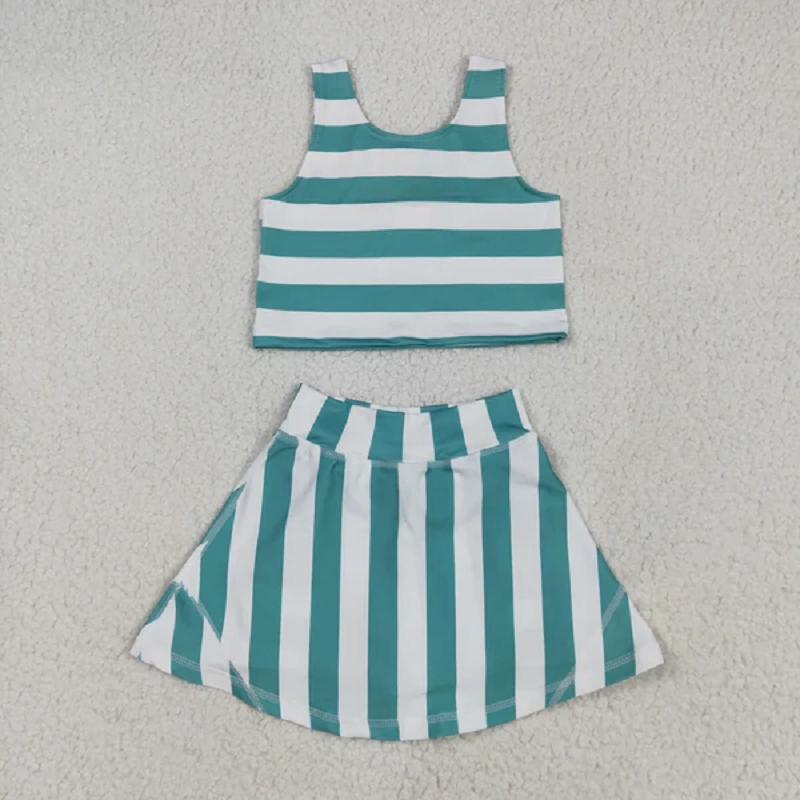 Sibling Baby Girls Sleeveless Stripe Bows Vest Top Yoga Athletic Skorts Sets  D 8.2