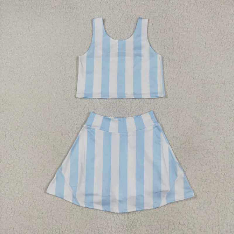 Sibling Baby Girls Sleeveless Stripe Bows Vest Top Yoga Athletic Skorts Sets  D 8.2